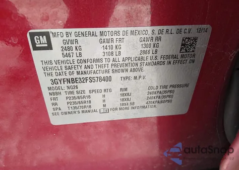 2015 Cadillac Srx Luxury Collection from USA, damaged, VIN 3GYFNBE32FS578400